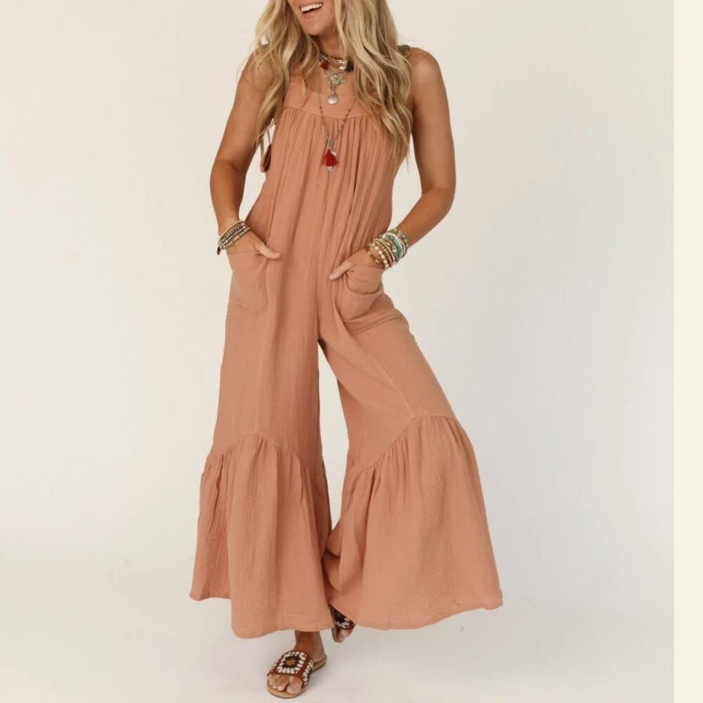 Bethany Wide Leg Ruffle Jumpsuit Black Medium